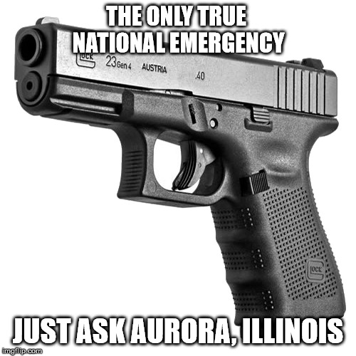 Gun | THE ONLY TRUE NATIONAL EMERGENCY; JUST ASK AURORA, ILLINOIS | image tagged in gun | made w/ Imgflip meme maker