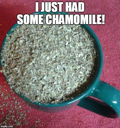 Cup Of Tea | I JUST HAD SOME CHAMOMILE! | image tagged in cup of tea | made w/ Imgflip meme maker