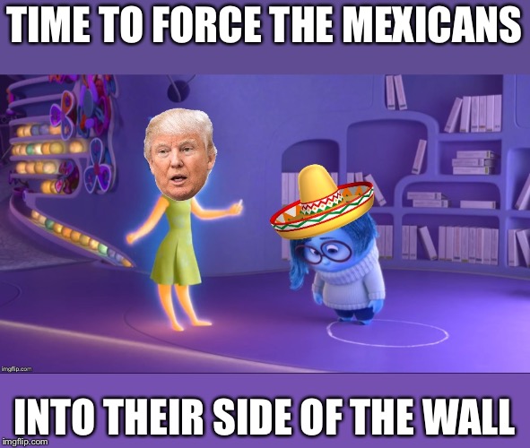 Joy was the antagonist  | TIME TO FORCE THE MEXICANS; INTO THEIR SIDE OF THE WALL | image tagged in donald trump,inside out,mexican | made w/ Imgflip meme maker