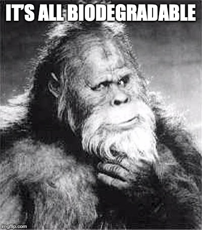 Bigfoot | IT’S ALL BIODEGRADABLE | image tagged in bigfoot | made w/ Imgflip meme maker