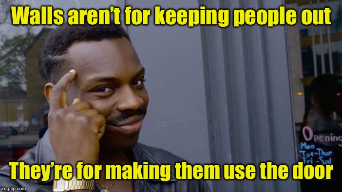 Roll Safe Think About It Meme | Walls aren’t for keeping people out; They’re for making them use the door | image tagged in memes,roll safe think about it,border wall | made w/ Imgflip meme maker