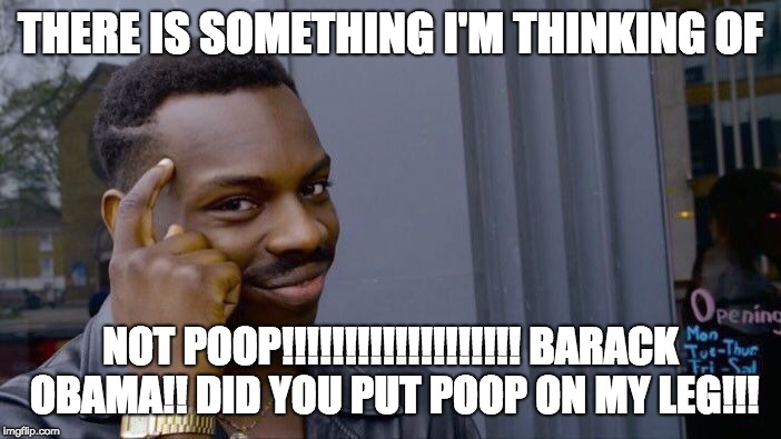 Roll Safe Think About It | THERE IS SOMETHING I'M THINKING OF; NOT POOP!!!!!!!!!!!!!!!!!!! BARACK OBAMA!! DID YOU PUT POOP ON MY LEG!!! | image tagged in memes,roll safe think about it | made w/ Imgflip meme maker