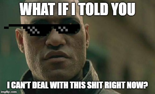 Matrix Morpheus Meme | WHAT IF I TOLD YOU; I CAN'T DEAL WITH THIS SHIT RIGHT NOW? | image tagged in memes,matrix morpheus | made w/ Imgflip meme maker