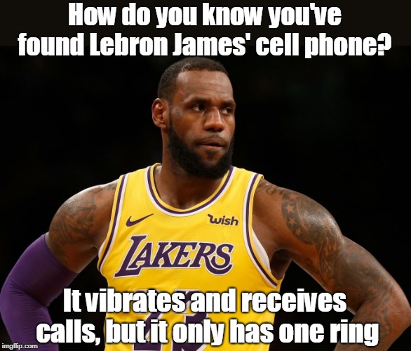 Lebron James' | How do you know you've found Lebron James' cell phone? It vibrates and receives calls, but it only has one ring | image tagged in memes | made w/ Imgflip meme maker