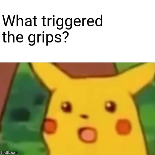 Surprised Pikachu Meme | What triggered the grips? | image tagged in memes,surprised pikachu | made w/ Imgflip meme maker