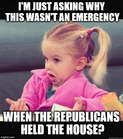 I don't know girl | I'M JUST ASKING WHY THIS WASN'T AN EMERGENCY; WHEN THE REPUBLICANS HELD THE HOUSE? | image tagged in i don't know girl | made w/ Imgflip meme maker