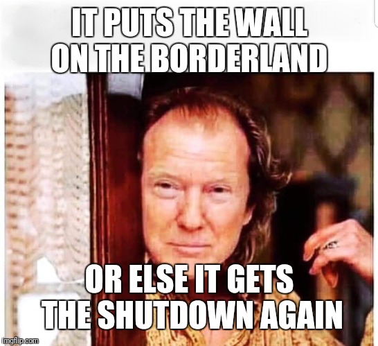 IT PUTS THE WALL ON THE BORDERLAND; OR ELSE IT GETS THE SHUTDOWN AGAIN | image tagged in silence of the trump | made w/ Imgflip meme maker