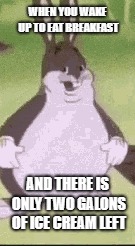  WHEN YOU WAKE UP TO EAT BREAKFAST; AND THERE IS ONLY TWO GALONS OF ICE CREAM LEFT | image tagged in big chungus | made w/ Imgflip meme maker
