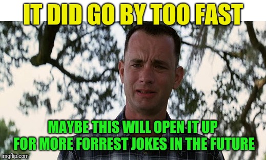 IT DID GO BY TOO FAST MAYBE THIS WILL OPEN IT UP FOR MORE FORREST JOKES IN THE FUTURE | made w/ Imgflip meme maker