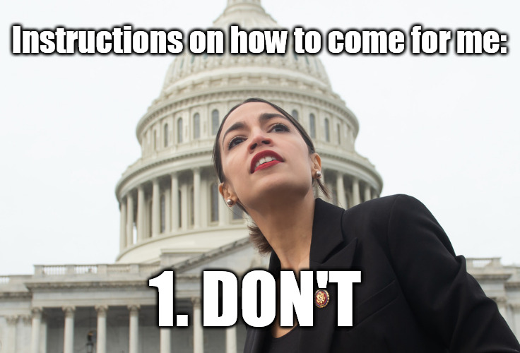 Instructions on how to come for me AOC | Instructions on how to come for me:; 1. DON'T | image tagged in aoc,alexandria ocasio-cortez,democratic party,democratic women,bluewave2018,instructions on how to come for me | made w/ Imgflip meme maker