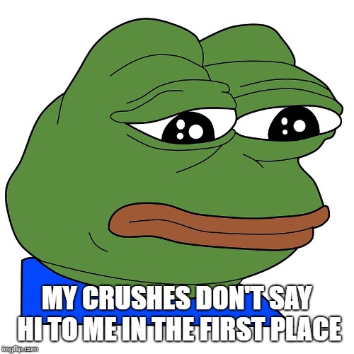 Sad Peep | MY CRUSHES DON'T SAY HI TO ME IN THE FIRST PLACE | image tagged in sad peep | made w/ Imgflip meme maker