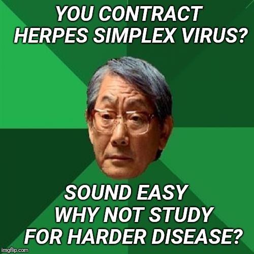 High Expectations Asian Father |  YOU CONTRACT HERPES SIMPLEX VIRUS? SOUND EASY   WHY NOT STUDY FOR HARDER DISEASE? | image tagged in memes,high expectations asian father,herpes,std,stds | made w/ Imgflip meme maker