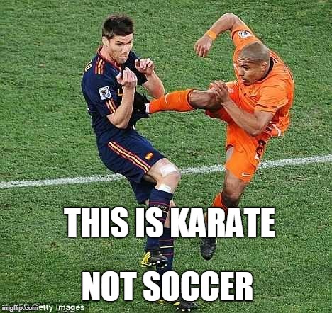 soccer | THIS IS KARATE; NOT SOCCER | image tagged in soccer | made w/ Imgflip meme maker