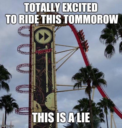 Yayyyyy | TOTALLY EXCITED TO RIDE THIS TOMMOROW; THIS IS A LIE | image tagged in roller coaster,help me,yay,universal studios | made w/ Imgflip meme maker