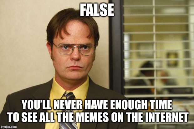 Dwight false | FALSE YOU’LL NEVER HAVE ENOUGH TIME TO SEE ALL THE MEMES ON THE INTERNET | image tagged in dwight false | made w/ Imgflip meme maker