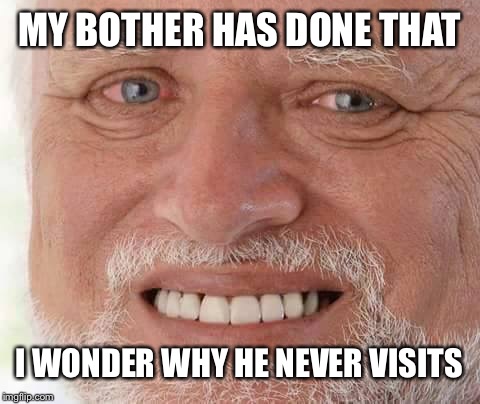 harold smiling | MY BOTHER HAS DONE THAT I WONDER WHY HE NEVER VISITS | image tagged in harold smiling | made w/ Imgflip meme maker