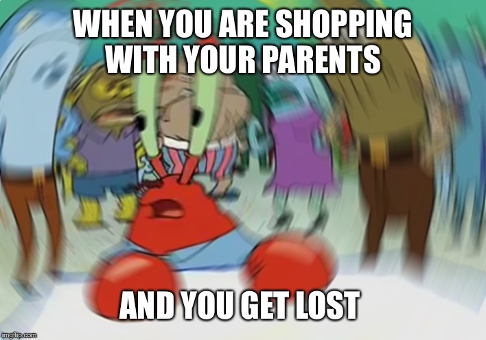 Mr Krabs Blur Meme Meme | WHEN YOU ARE SHOPPING WITH YOUR PARENTS; AND YOU GET LOST | image tagged in memes,mr krabs blur meme | made w/ Imgflip meme maker