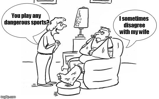 sports | I sometimes disagree with my wife; You play any dangerous sports? | image tagged in memes | made w/ Imgflip meme maker
