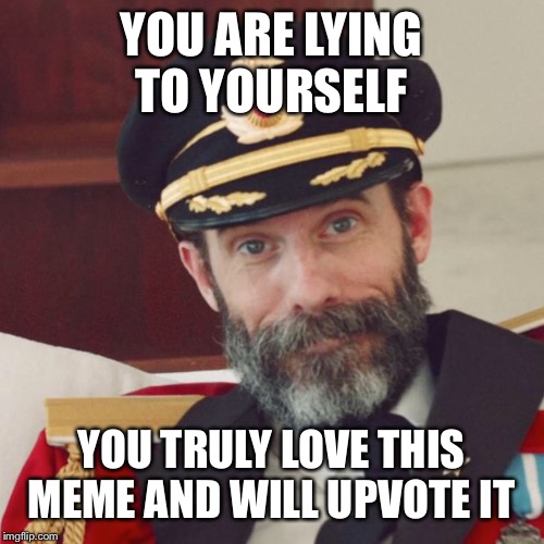 Captain Obvious | YOU ARE LYING TO YOURSELF YOU TRULY LOVE THIS MEME AND WILL UPVOTE IT | image tagged in captain obvious | made w/ Imgflip meme maker