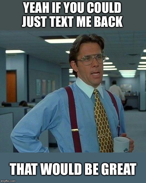 That Would Be Great Meme | YEAH IF YOU COULD JUST TEXT ME BACK; THAT WOULD BE GREAT | image tagged in memes,that would be great | made w/ Imgflip meme maker