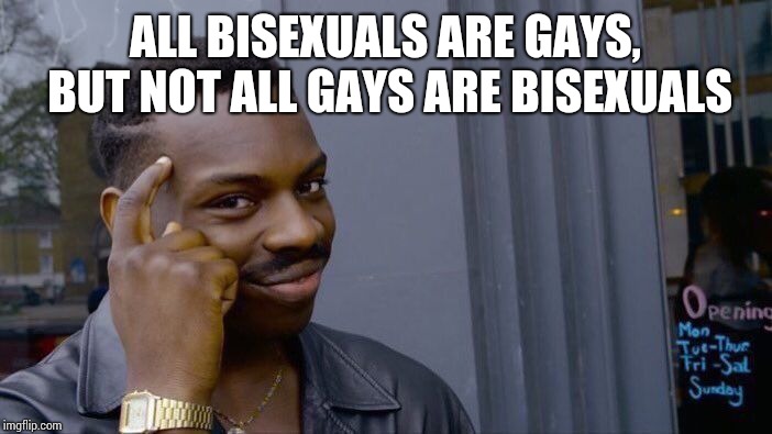 Roll Safe Think About It | ALL BISEXUALS ARE GAYS, BUT NOT ALL GAYS ARE BISEXUALS | image tagged in memes,roll safe think about it | made w/ Imgflip meme maker