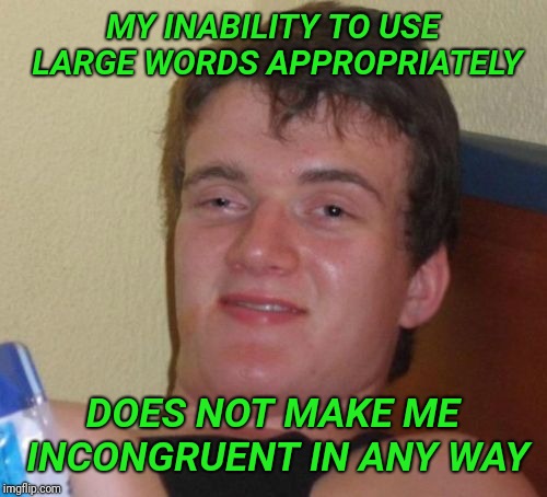 10 Guy Meme | MY INABILITY TO USE LARGE WORDS APPROPRIATELY; DOES NOT MAKE ME INCONGRUENT IN ANY WAY | image tagged in memes,10 guy | made w/ Imgflip meme maker