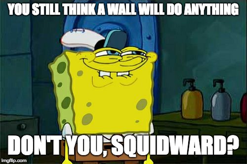 Don't You Squidward Meme | YOU STILL THINK A WALL WILL DO ANYTHING DON'T YOU, SQUIDWARD? | image tagged in memes,dont you squidward | made w/ Imgflip meme maker