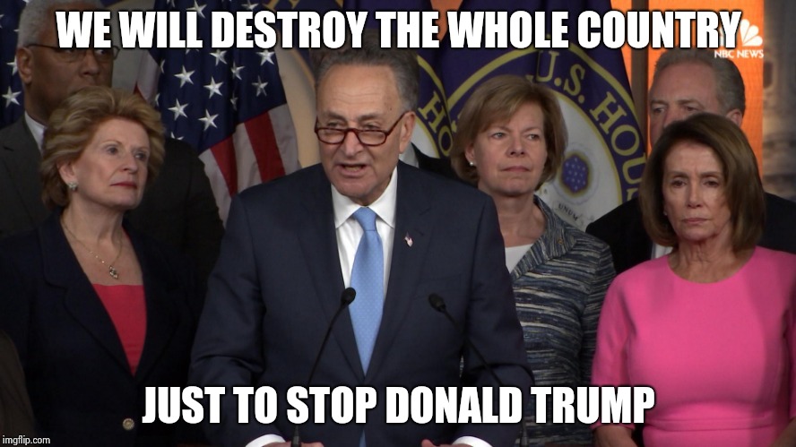 Democrat congressmen | WE WILL DESTROY THE WHOLE COUNTRY JUST TO STOP DONALD TRUMP | image tagged in democrat congressmen | made w/ Imgflip meme maker