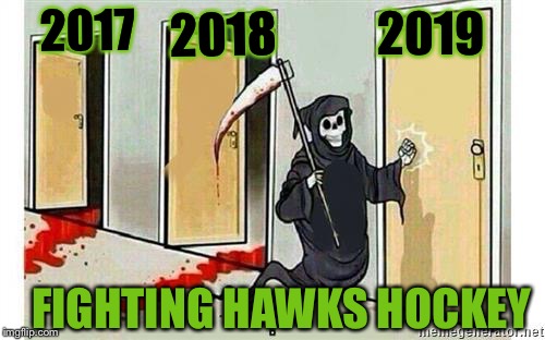 Grim Reaper Knocking Door | 2018; 2019; 2017; FIGHTING HAWKS HOCKEY | image tagged in grim reaper knocking door | made w/ Imgflip meme maker