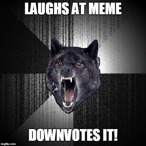 Insanity Wolf Meme | LAUGHS AT MEME; DOWNVOTES IT! | image tagged in memes,insanity wolf | made w/ Imgflip meme maker