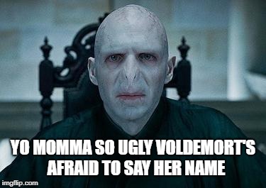 YO MOMMA SO UGLY VOLDEMORT'S  AFRAID TO SAY HER NAME | image tagged in yo momma | made w/ Imgflip meme maker