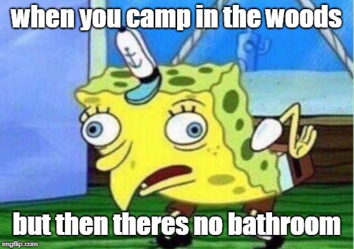 Mocking Spongebob | when you camp in the woods; but then theres no bathroom | image tagged in memes,mocking spongebob | made w/ Imgflip meme maker