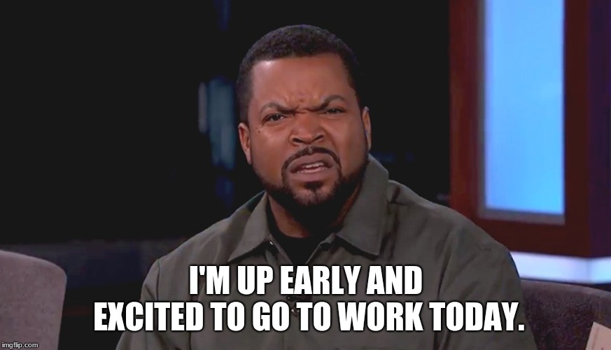 Really? Ice Cube | I'M UP EARLY AND EXCITED TO GO TO WORK TODAY. | image tagged in really ice cube | made w/ Imgflip meme maker