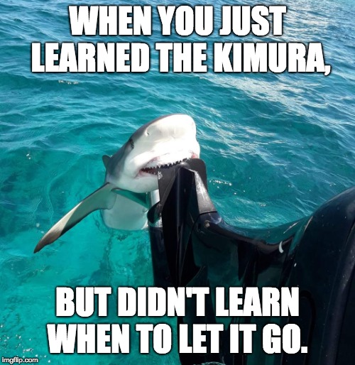 Kimura Shark | WHEN YOU JUST LEARNED THE KIMURA, BUT DIDN'T LEARN WHEN TO LET IT GO. | image tagged in kimura,bjj,bjjmeme,brazillianjiujitsu,jiu jitsu | made w/ Imgflip meme maker