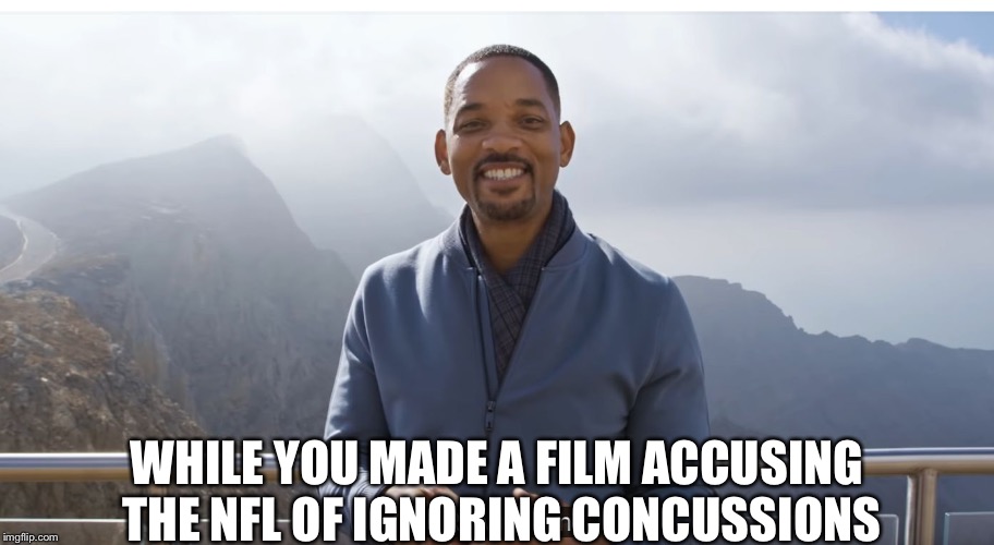 It's rewind time | WHILE YOU MADE A FILM ACCUSING THE NFL OF IGNORING CONCUSSIONS | image tagged in it's rewind time | made w/ Imgflip meme maker
