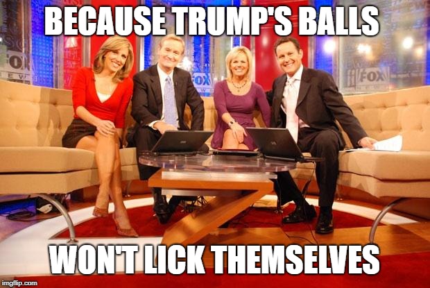 Fox News | BECAUSE TRUMP'S BALLS; WON'T LICK THEMSELVES | image tagged in fox news | made w/ Imgflip meme maker