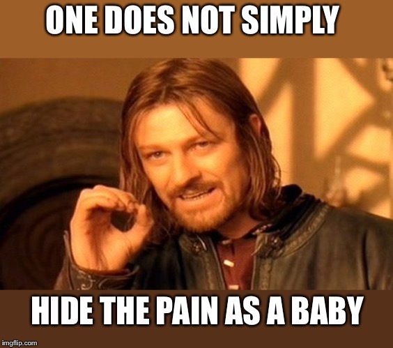 One Does Not Simply Meme | ONE DOES NOT SIMPLY HIDE THE PAIN AS A BABY | image tagged in memes,one does not simply | made w/ Imgflip meme maker