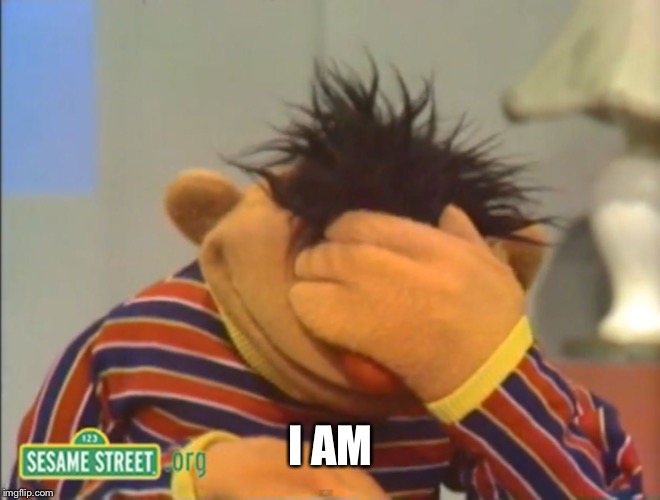 Face palm Ernie  | I AM | image tagged in face palm ernie | made w/ Imgflip meme maker