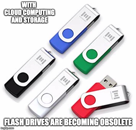 Flash Drives | WITH CLOUD COMPUTING AND STORAGE; FLASH DRIVES ARE BECOMING OBSOLETE | image tagged in flash drives,technology,memes | made w/ Imgflip meme maker
