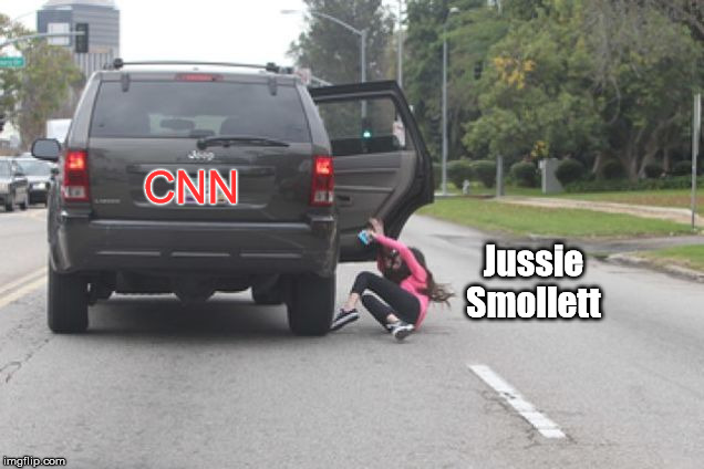 Time Marches On | CNN; Jussie Smollett | image tagged in kicked out of car,cnn,jussie smollett | made w/ Imgflip meme maker