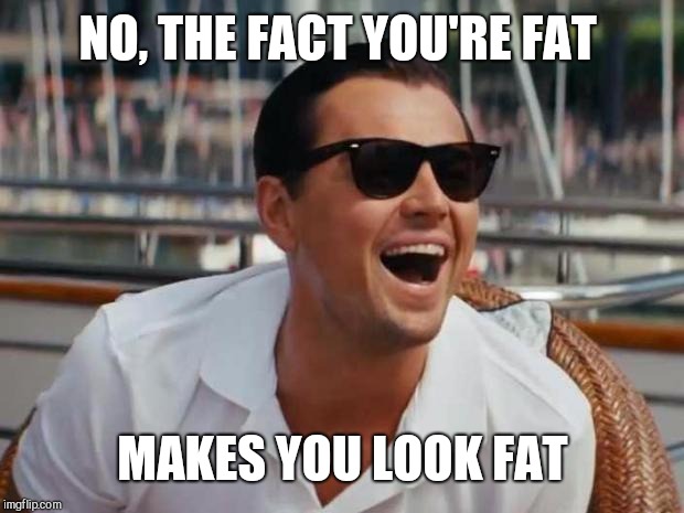 haha | NO, THE FACT YOU'RE FAT MAKES YOU LOOK FAT | image tagged in haha | made w/ Imgflip meme maker
