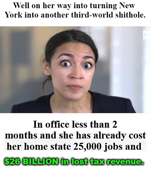Think GREEN & Welcome to the NEW Venezuela! | $26 BILLION in lost tax revenue. | image tagged in crazy alexandria ocasio-cortez,new york,third-world shithole,control the moron population spay and neuter your liberals | made w/ Imgflip meme maker