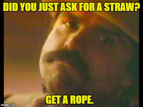 Plastic Straws in California | DID YOU JUST ASK FOR A STRAW? GET A ROPE. | image tagged in plastic straws | made w/ Imgflip meme maker