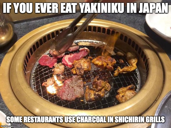 Yakiniku in Japan | IF YOU EVER EAT YAKINIKU IN JAPAN; SOME RESTAURANTS USE CHARCOAL IN SHICHIRIN GRILLS | image tagged in yakiniku,japan,food,memes | made w/ Imgflip meme maker