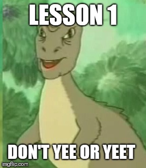 Follow the dinosaur  | LESSON 1; DON'T YEE OR YEET | image tagged in yee | made w/ Imgflip meme maker