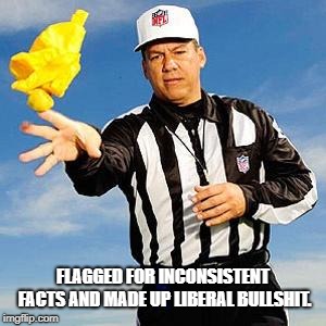 Penalty | FLAGGED FOR INCONSISTENT FACTS AND MADE UP LIBERAL BULLSHIT. | image tagged in penalty | made w/ Imgflip meme maker