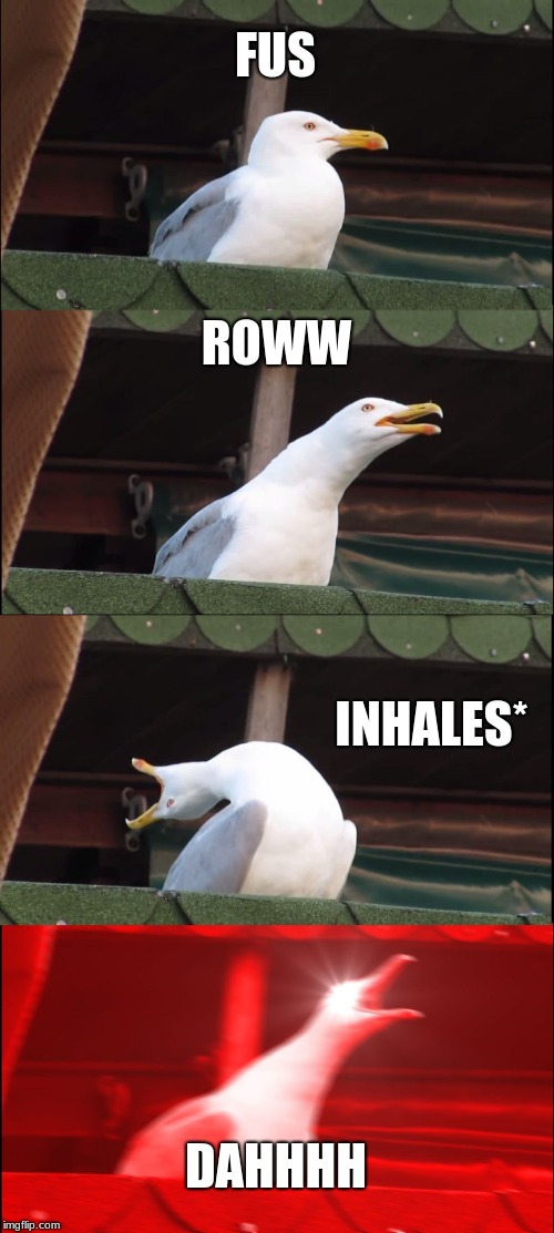 Inhaling Seagull Meme | FUS; ROWW; INHALES*; DAHHHH | image tagged in memes,inhaling seagull | made w/ Imgflip meme maker