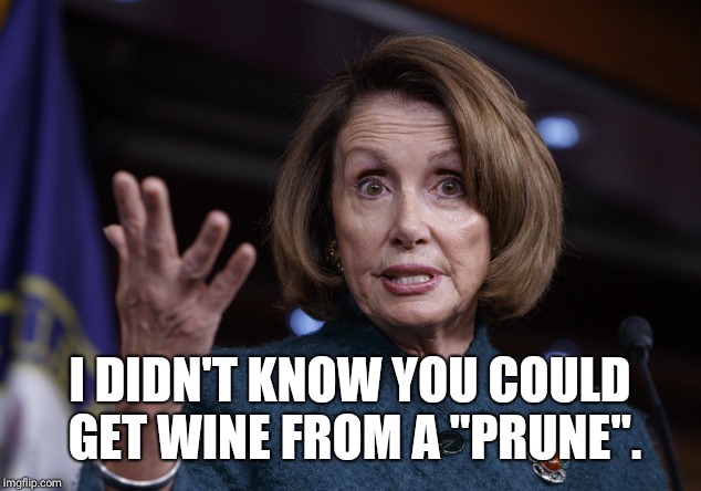 Good old Nancy Pelosi | I DIDN'T KNOW YOU COULD GET WINE FROM A "PRUNE". | image tagged in good old nancy pelosi | made w/ Imgflip meme maker