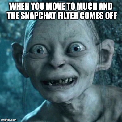 Gollum Meme | WHEN YOU MOVE TO MUCH AND THE SNAPCHAT FILTER COMES OFF | image tagged in memes,gollum | made w/ Imgflip meme maker