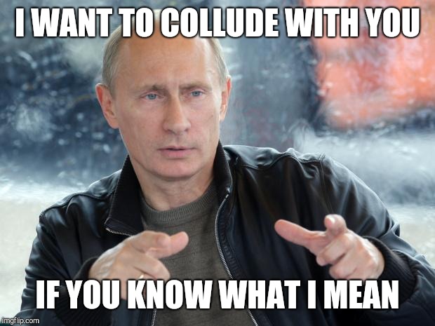 pun putin | I WANT TO COLLUDE WITH YOU IF YOU KNOW WHAT I MEAN | image tagged in pun putin | made w/ Imgflip meme maker